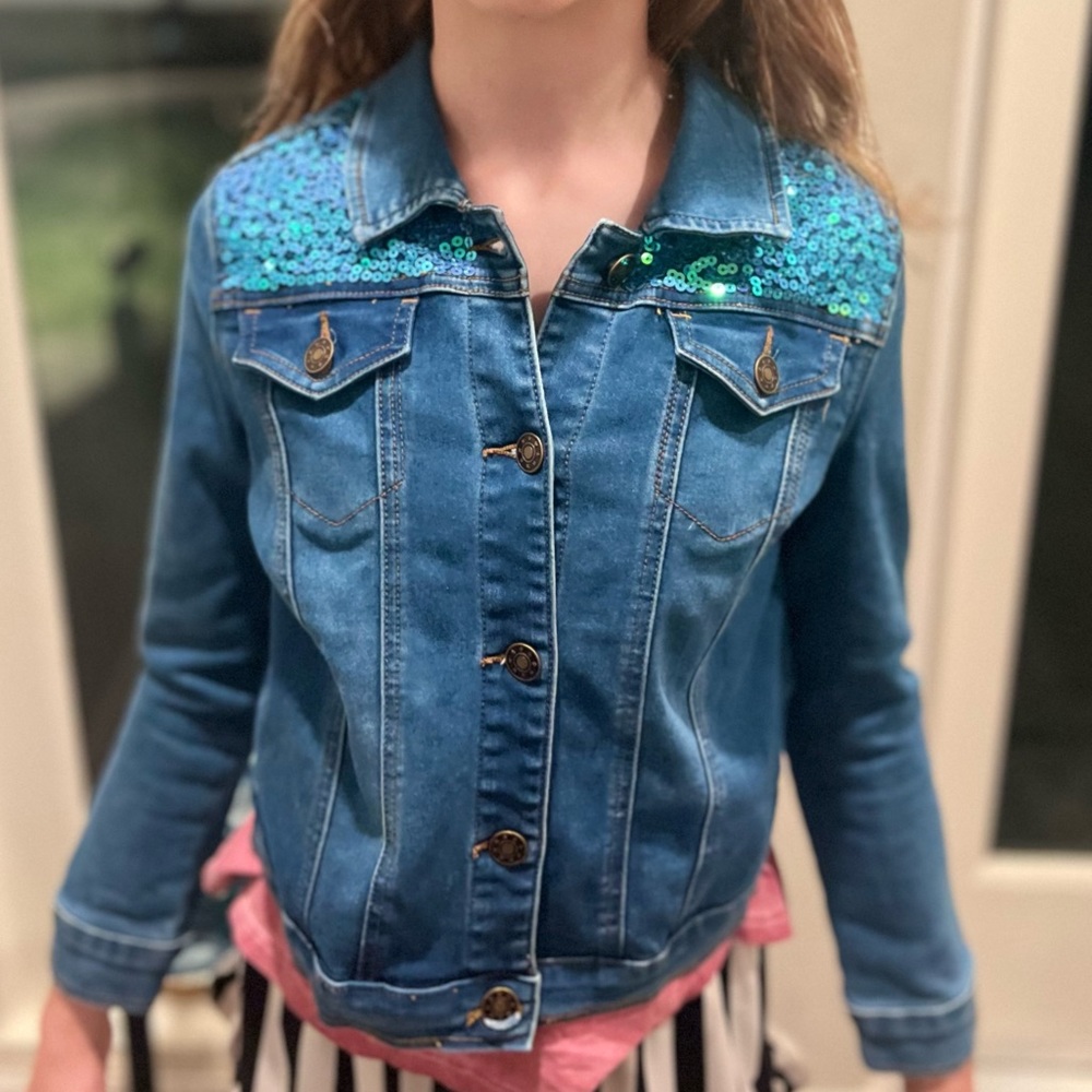 Fab Kids Size L sequin blue Jean jacket